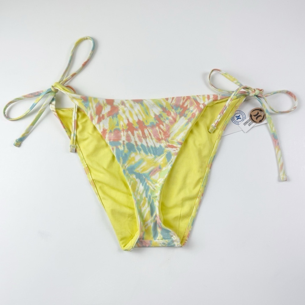 Hurley Bikini Bottom Womens XL Yellow Multi Tie Dye Rhythm Wash Side Tie NWT